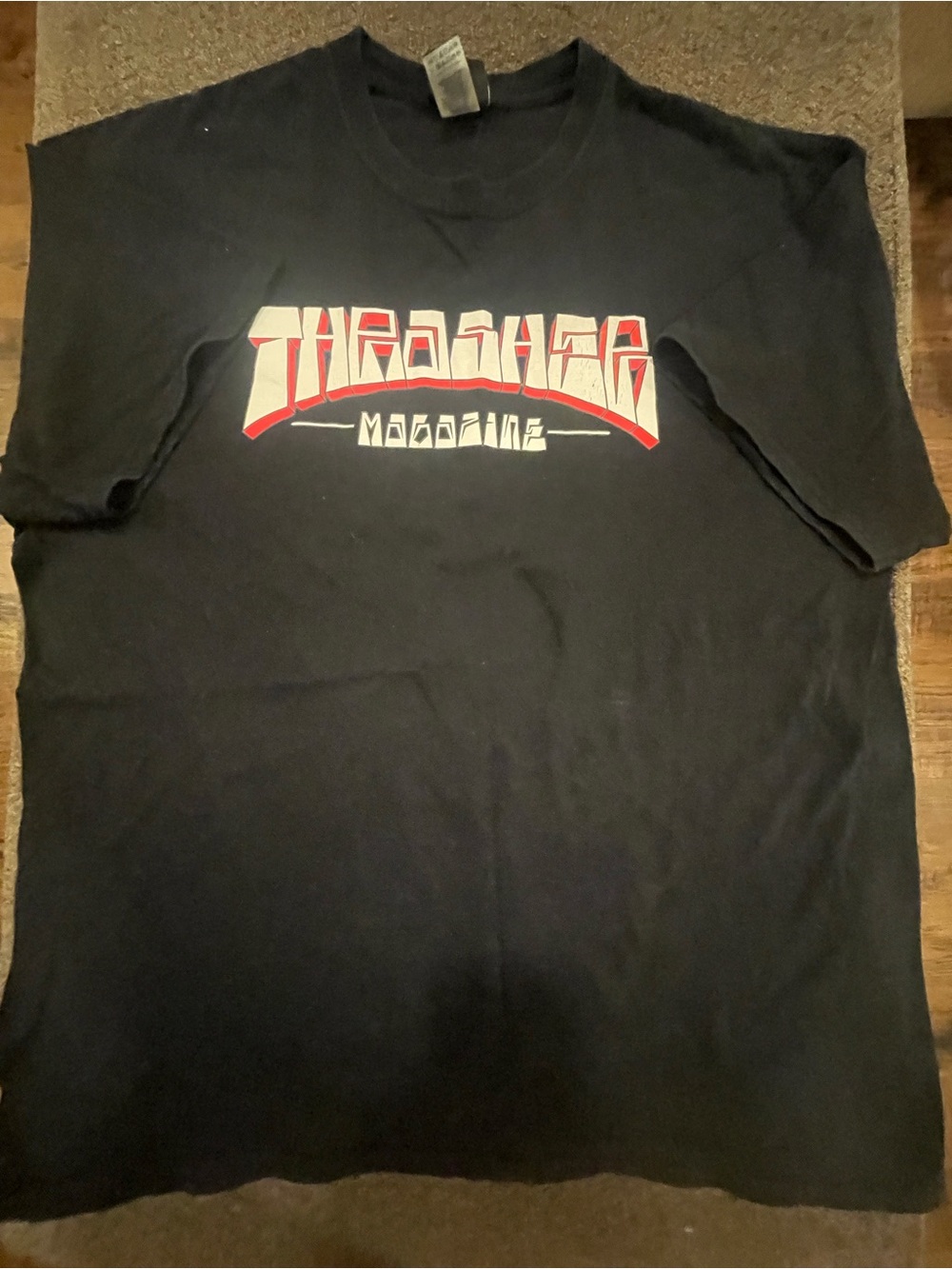 Thrasher Black Tee with Red and White Arch Logo